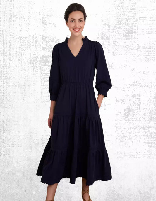 Ex WYSE Women’s Long Sleeve Primrose Jersey Dress in Midnight