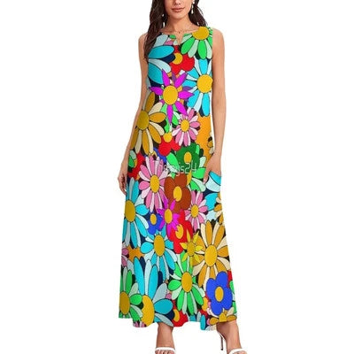 Floral Print Summer Maxi Sleeveless Dresses