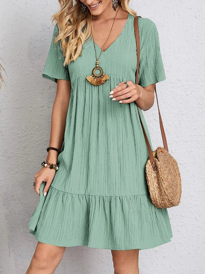 V-neck Short Sleeve Dress Summer Fashion Casual Loose Ruffled Dresses Beach Clot